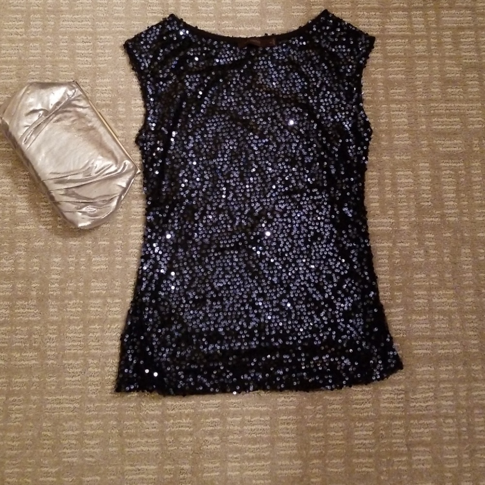 GLITTERY navy top, Holiday PARTY SHIRT